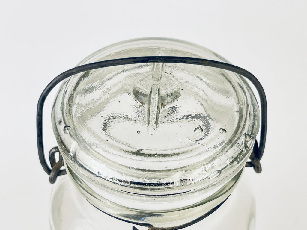 Product image for 'antique safety seal wide mouth glass jar 2 pint capacity metal hinge clasp aka lightning jar made in canada farmhouse decor' (view 342e5c)