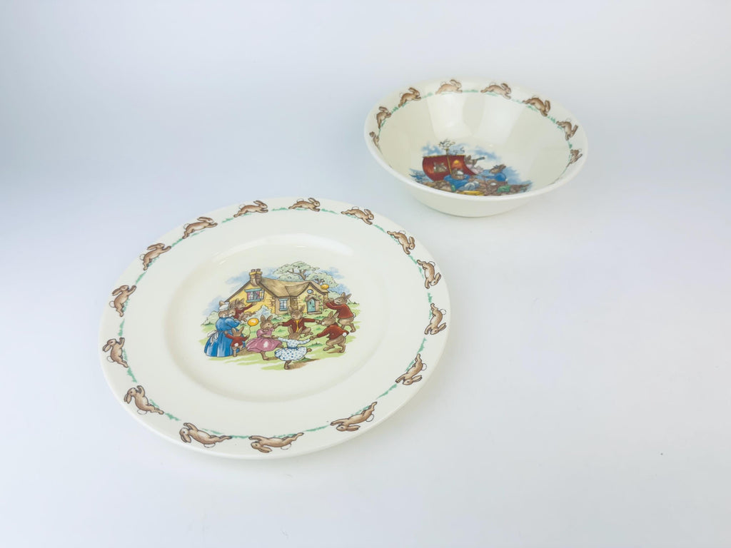 Product image for 'vintage bunnykins royal doulton plate bowl set cream ceramic 1950s english nursery dishware' (view d726ba)