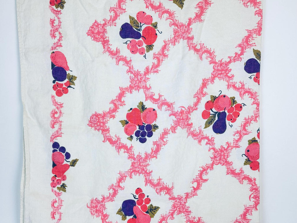Product image for 'vintage pink purple fruit beige linen square tablecloth 46 x 46' (view a26ac4)