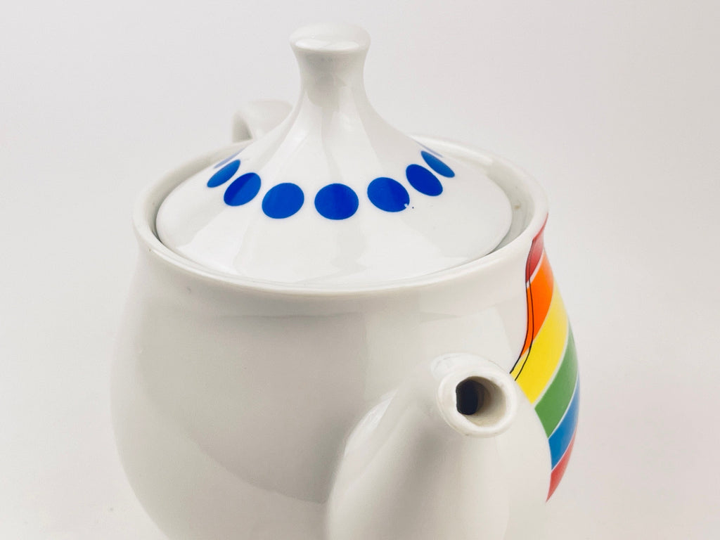 Product image for 'vintage single loving it rainbow stripe teapot with polka dot lid made in japan' (view b2ffa3)