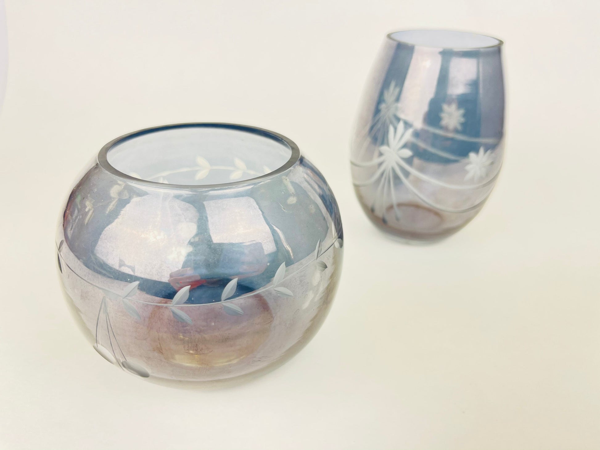 Product image for 'vintage smokey blue etched glass votive candle holder duo mid century elegance' (view 49feab)
