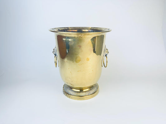 Product image for 'vintage ornate brass lion head ring pedestal planter umbrella holder attractive aged metal patina' (view 38e2cf)