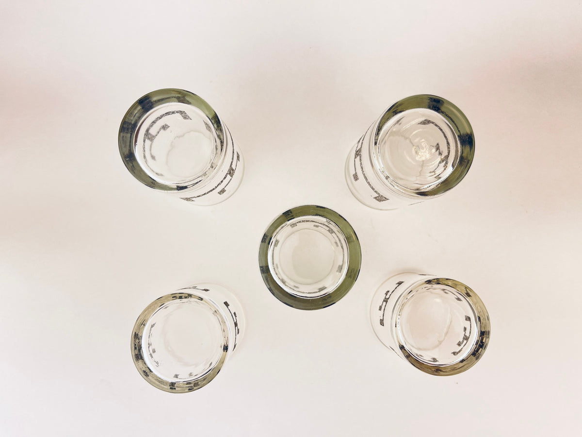 Product image for 'vintage libbey highball lowball glasses set of five 5 textured silver abstract line pattern' (view 5011ab)