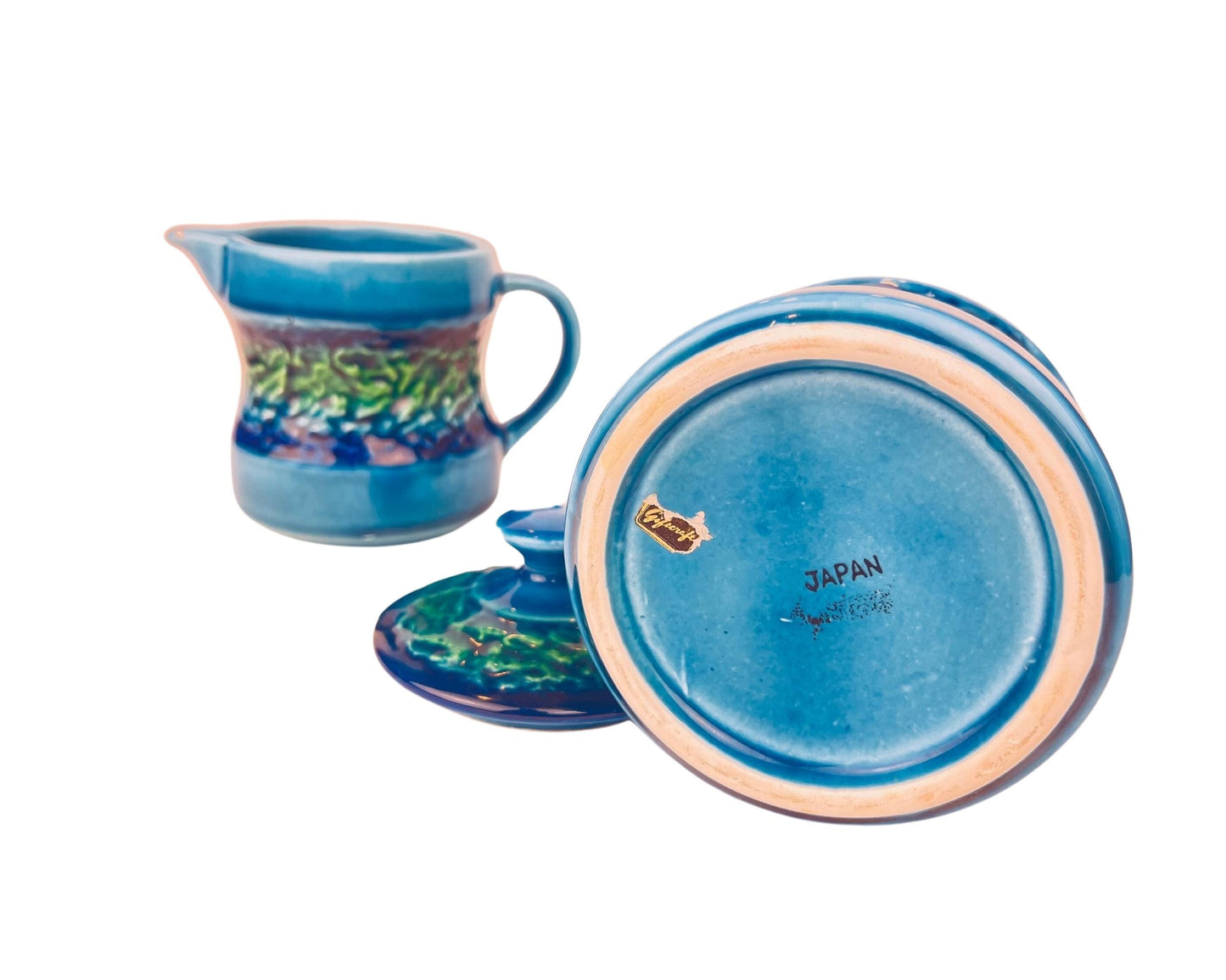 Product image for 'vintage japanese drip glaze cream sugar set blue green ceramic elegance' (view 994f31)