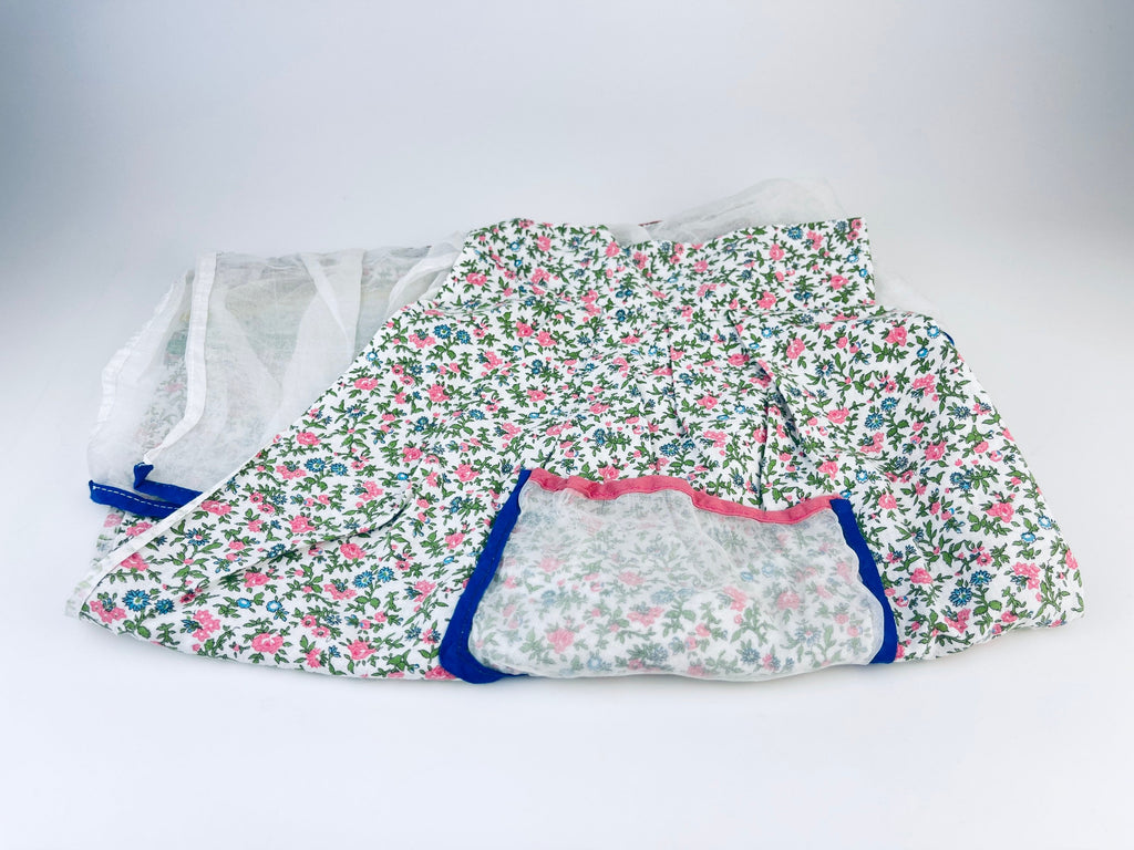Product image for 'vintage pink floral long waisted pocket apron sheer organza ruffle skirt bottom' (view 6d77b0)