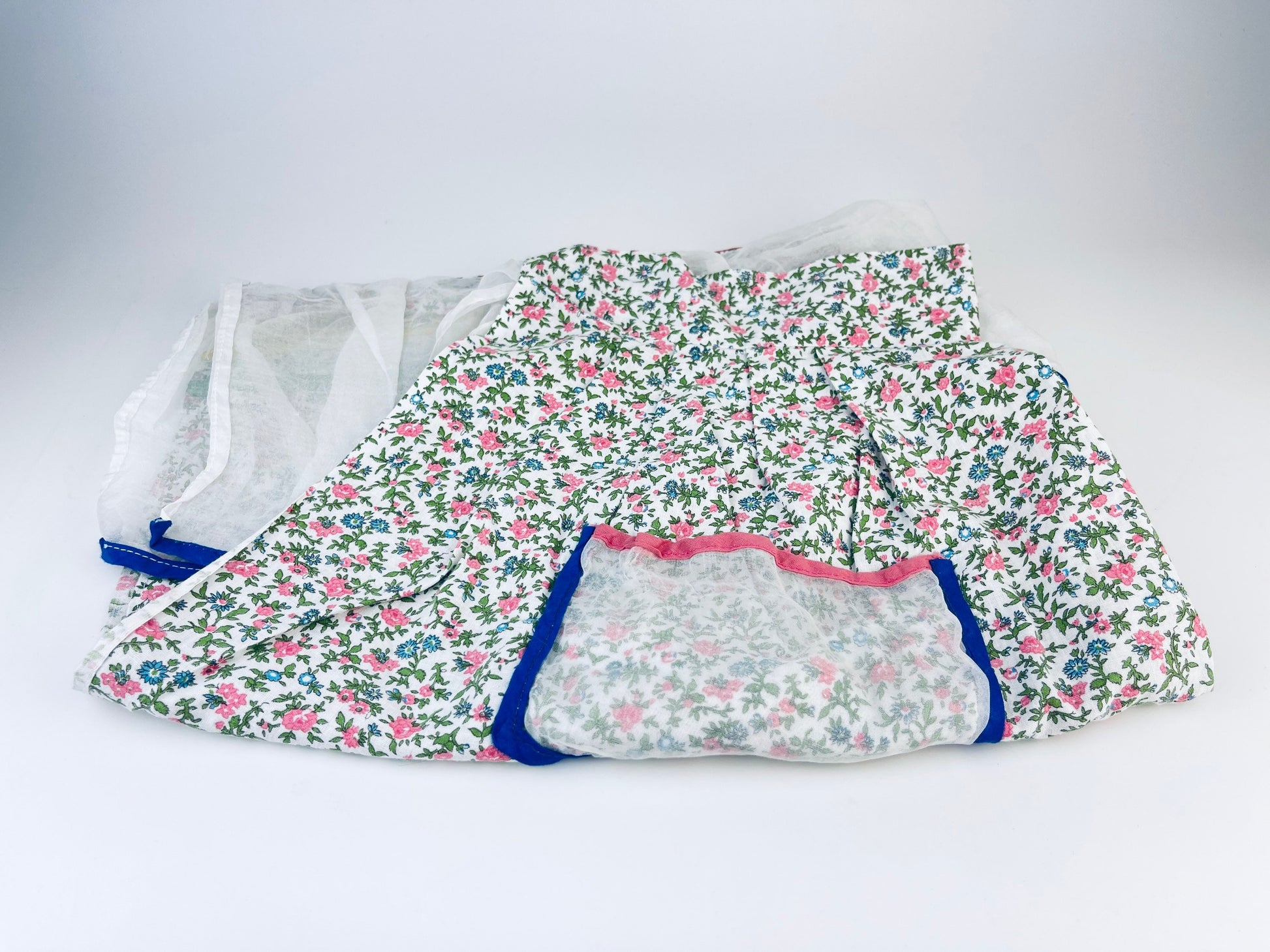 Product image for 'vintage pink floral long waisted pocket apron sheer organza ruffle skirt bottom' (view 6d77b0)