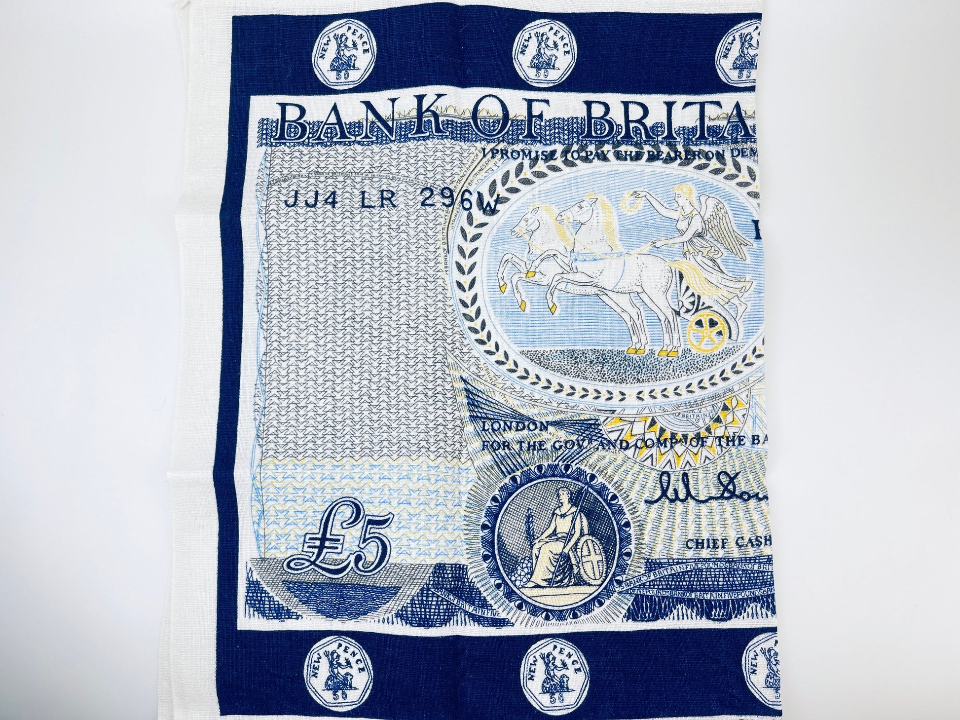 Product image for 'vintage 1960s bank of britain 5 irish linen tea towel ulster weavers statement textile' (view e2d0da)