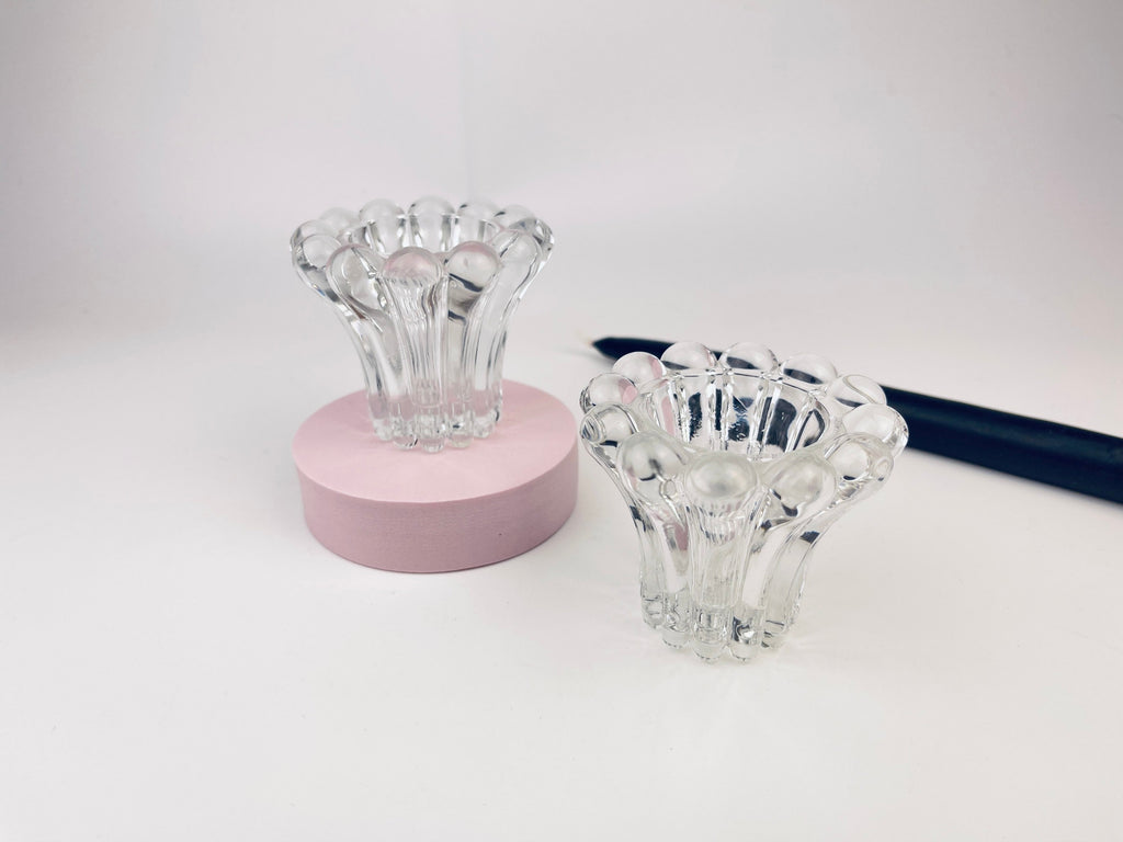 Product image for 'vintage clear glass boopie candleholders set of two 2 made in western germany' (view 013947)