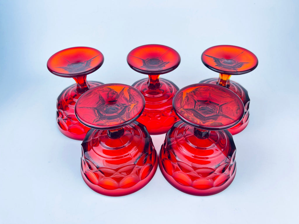 Product image for 'vintage ruby red heavy pressed glass dessert champagne glassware set of five 5 perspective by noritake made in japan' (view 793c50)