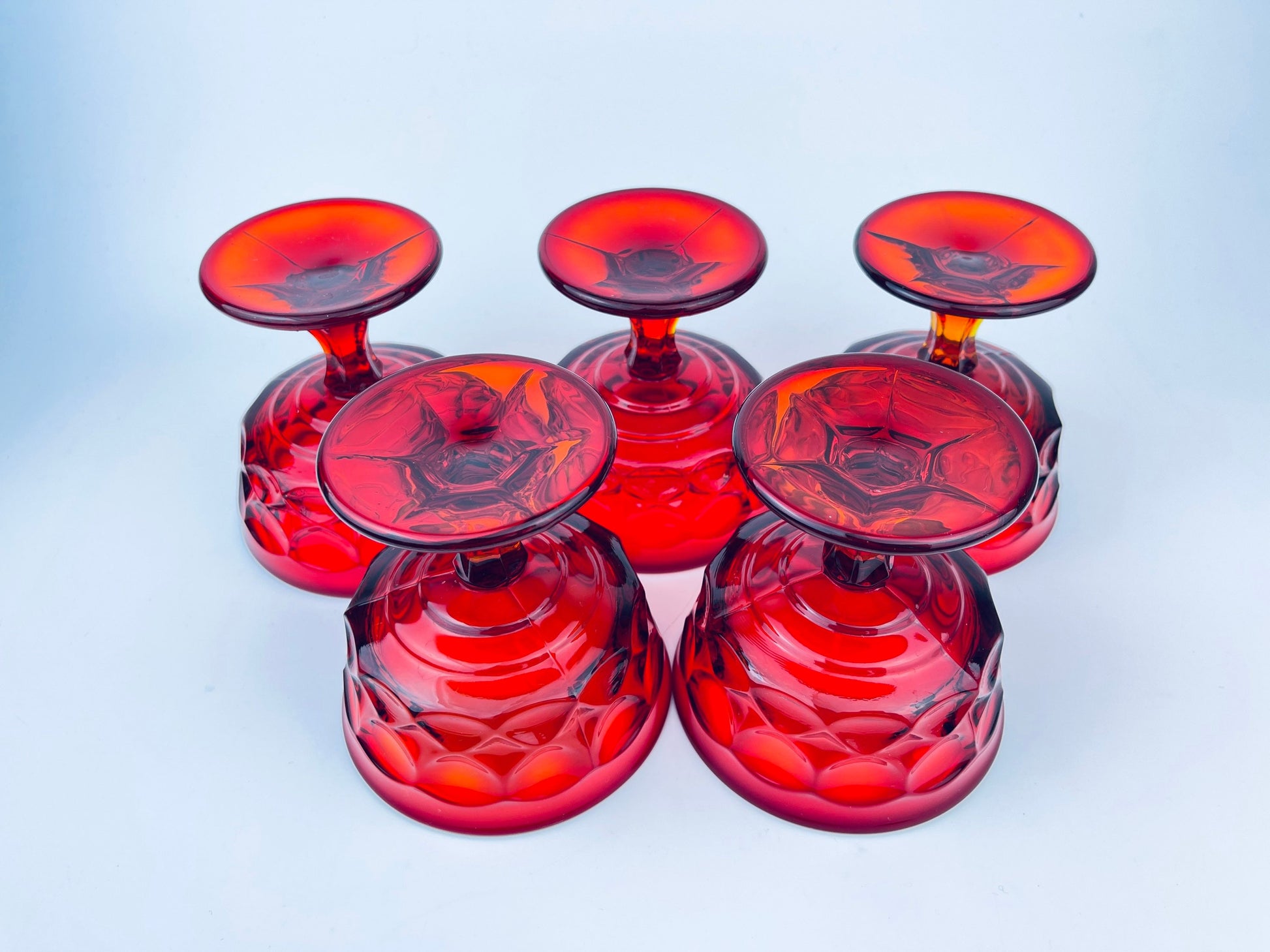 Product image for 'vintage ruby red heavy pressed glass dessert champagne glassware set of five 5 perspective by noritake made in japan' (view 793c50)