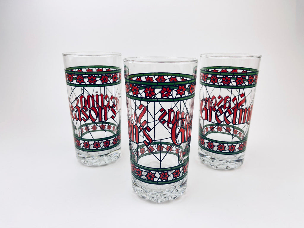 Product image for 'vintage houze season s greetings stained glass tumblers sets sold separately' (view f9bfe6)