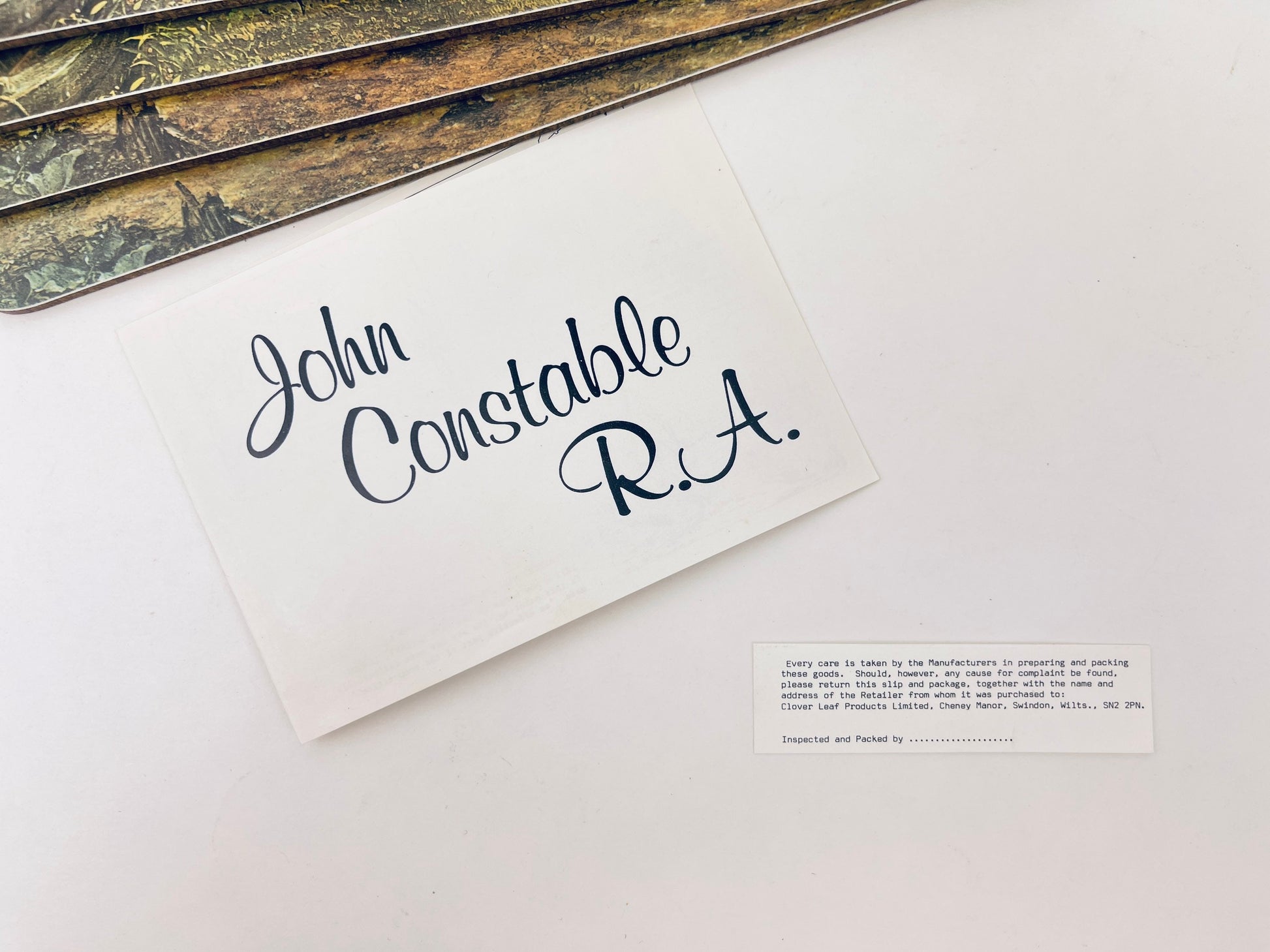 Product image for 'vintage rectangular placemats john constable ra clover leaf set of four 4 melamine table mats made in united kingdom' (view c60716)
