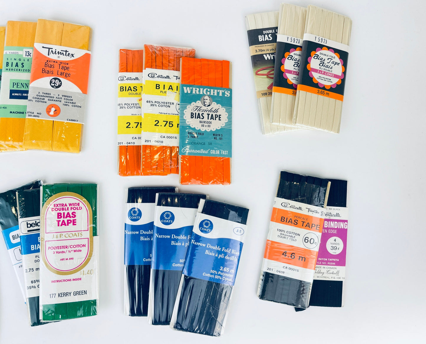 Product image for 'vintage bias tape various colours widths made in canada usa new old stock nos polyester cotton blend' (view 5b05d2)