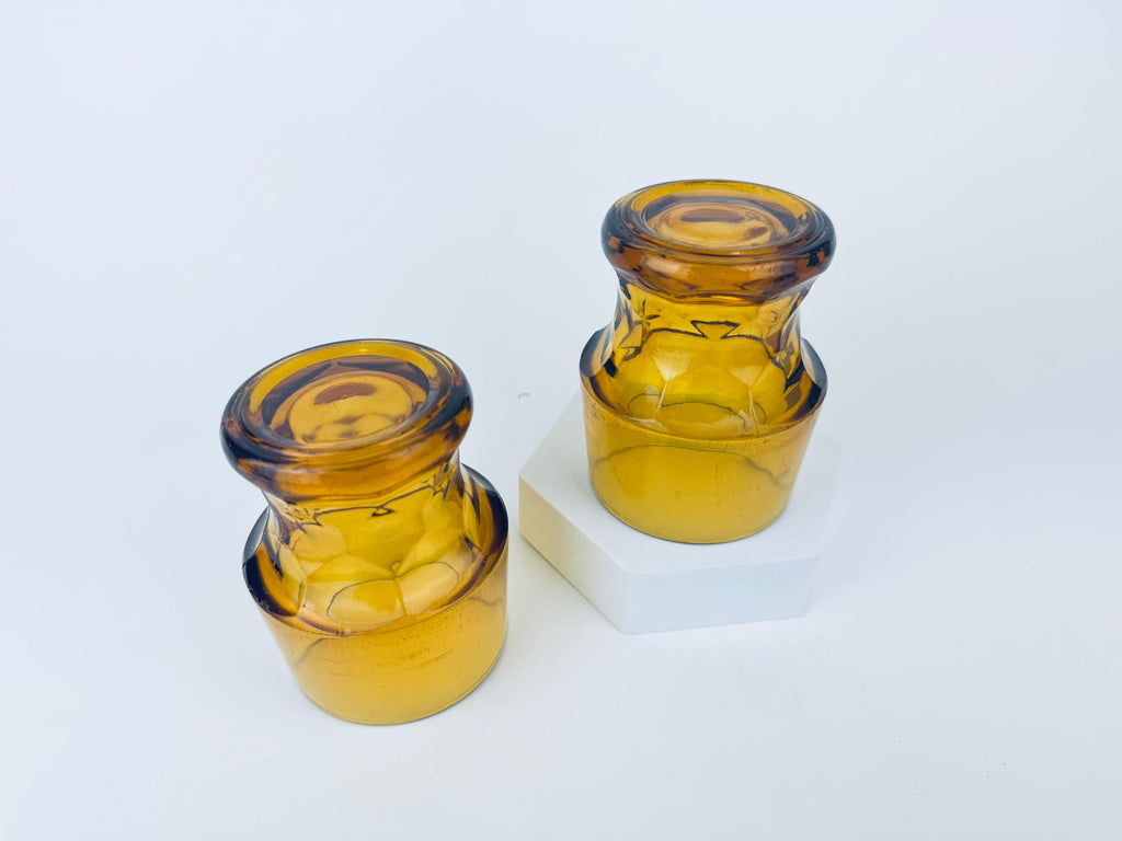 Product image for 'vintage amber chiselled heavy glass tumblers set of 2 mid century modern barware' (view 158ffc)