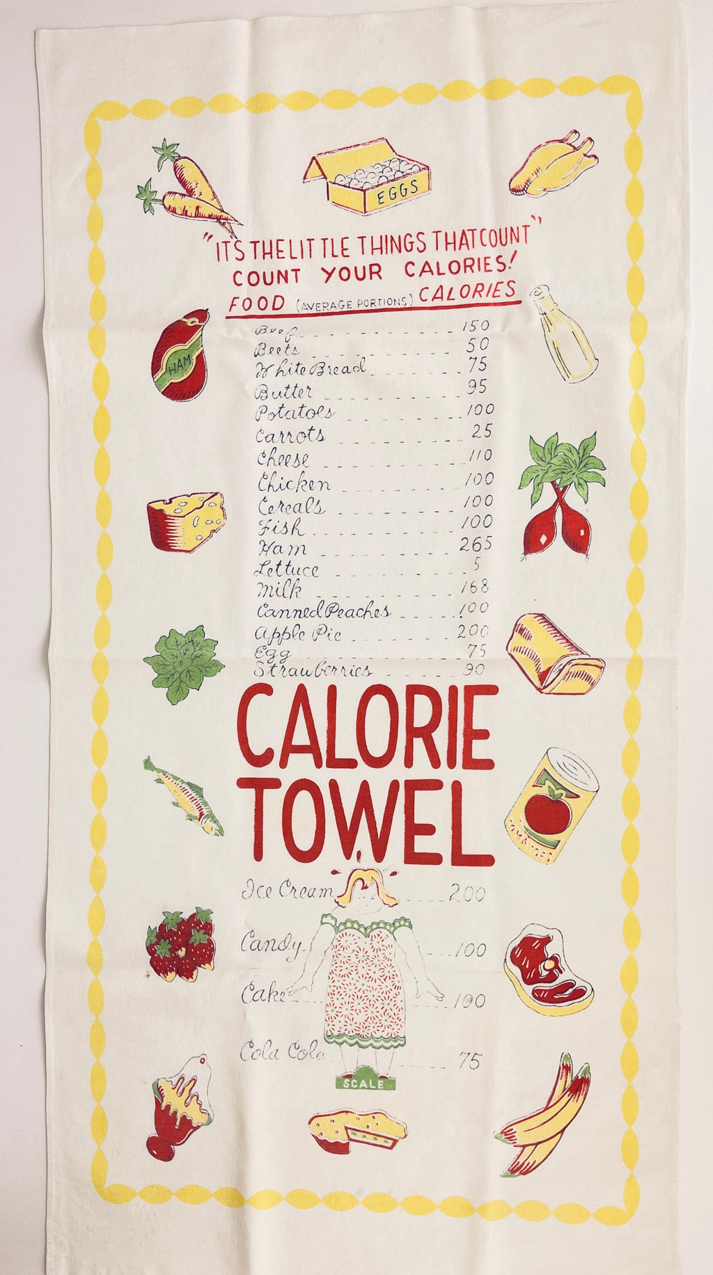 Product image for 'vintage calorie counting tea towel excellent kitchen gag gift' (view 57ec6b)