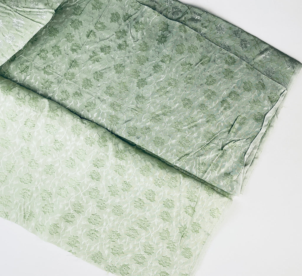 Product image for 'vintage charmeuse brocade green floral fabric 30 x 41' (view cd837e)