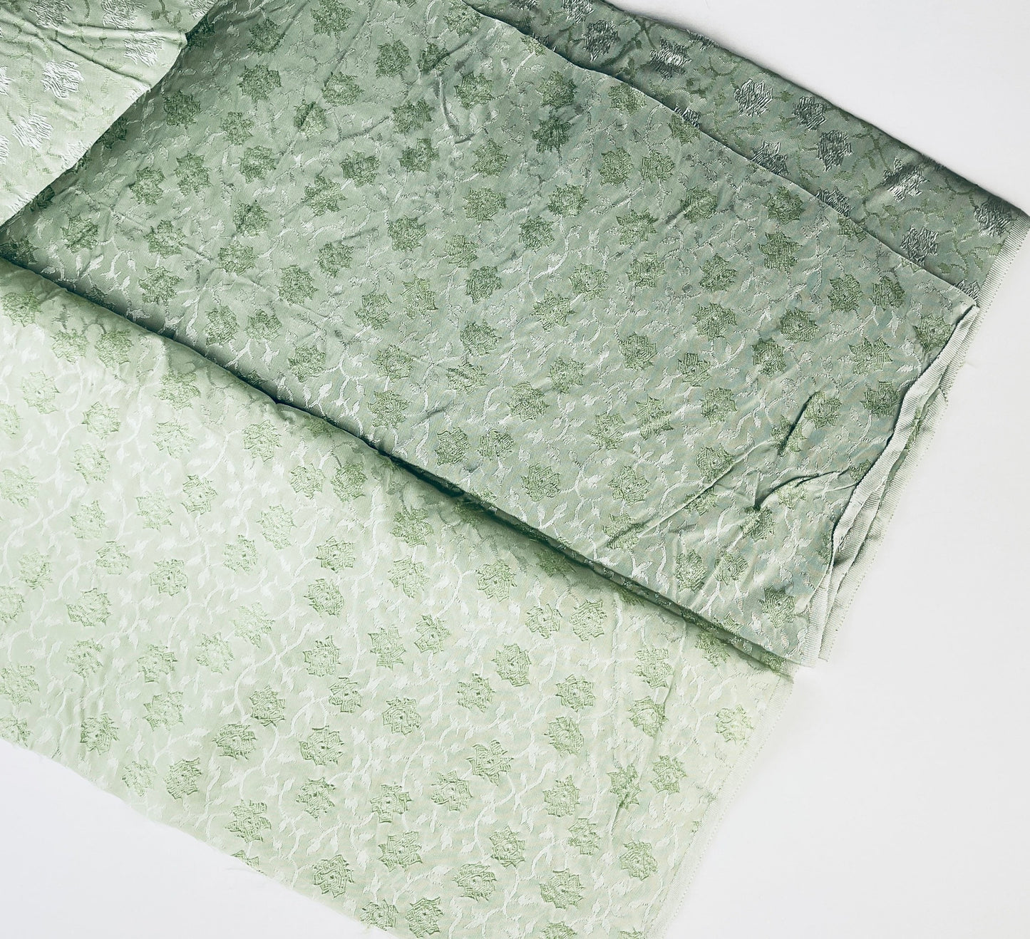 Product image for 'vintage charmeuse brocade green floral fabric 30 x 41' (view cd837e)