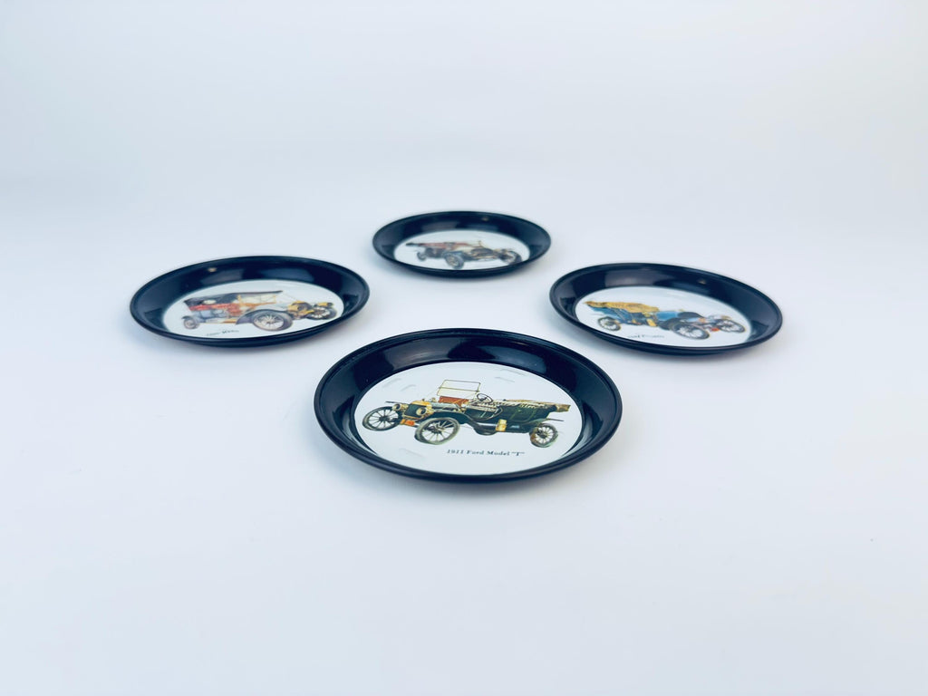 Product image for 'vintage antique car round metal coaster set set of four 4' (view e82e11)