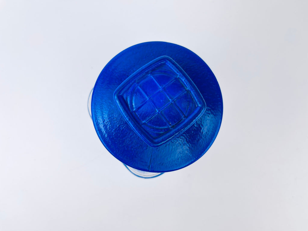 Product image for 'vintage 1980s blue striped glass jar with waffle lid airtight retro kitchen storage' (view aba17d)