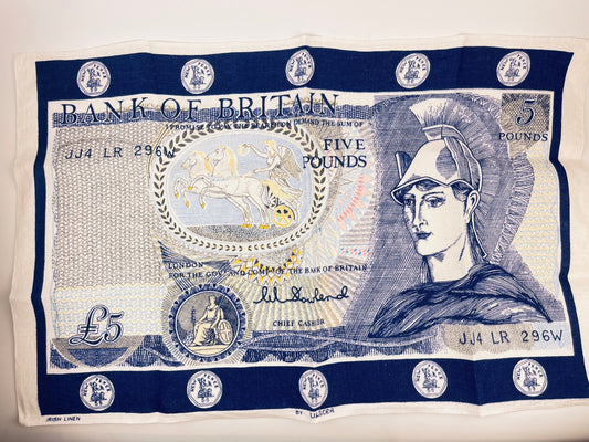 Product image for 'vintage 1960s bank of britain 5 irish linen tea towel ulster weavers statement textile' (view 4ab06c)