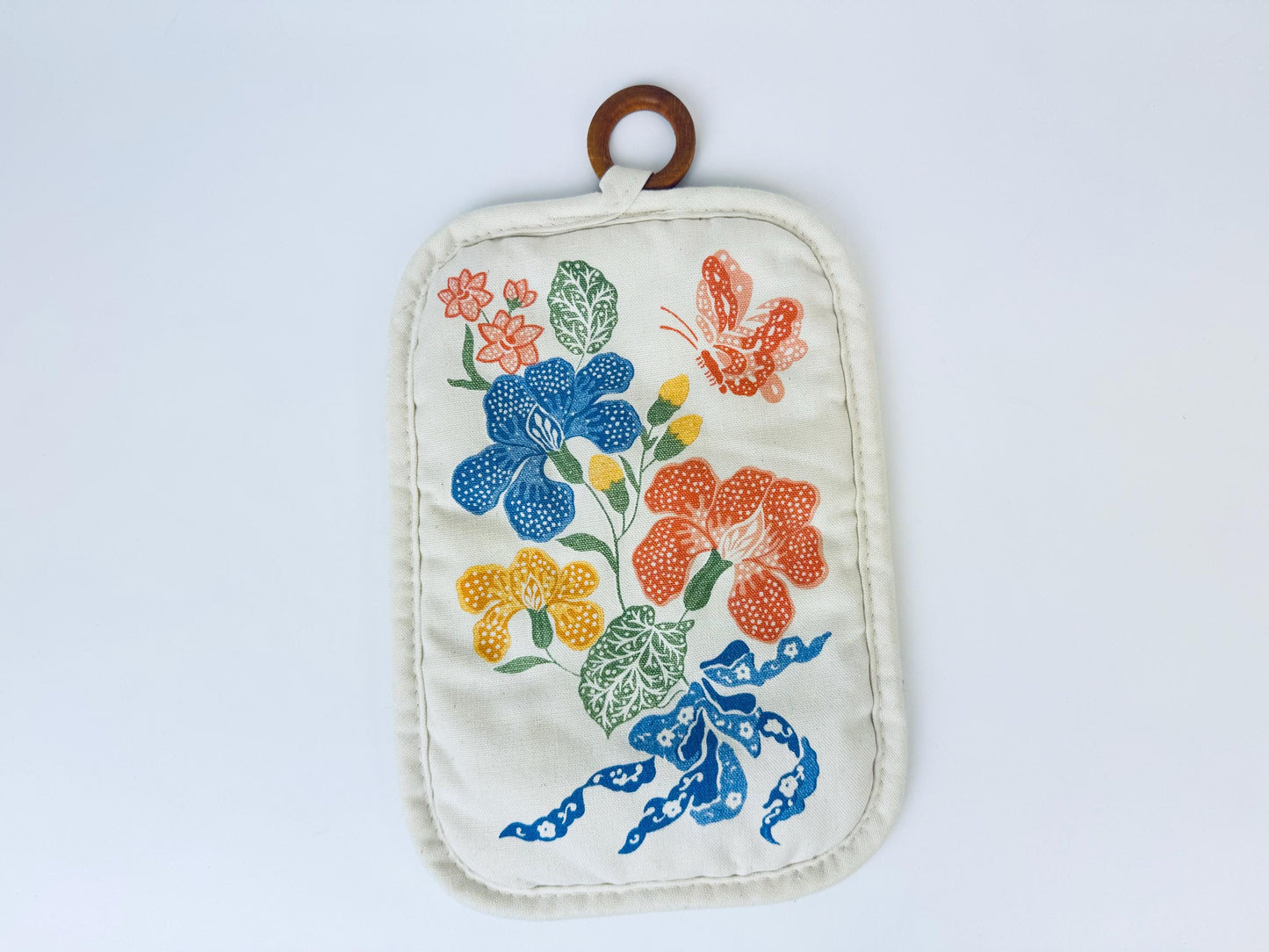 Product image for 'vintage pink blue floral iris beige pot holder oven mitt trivet china seas home port 1981' (view 813103)