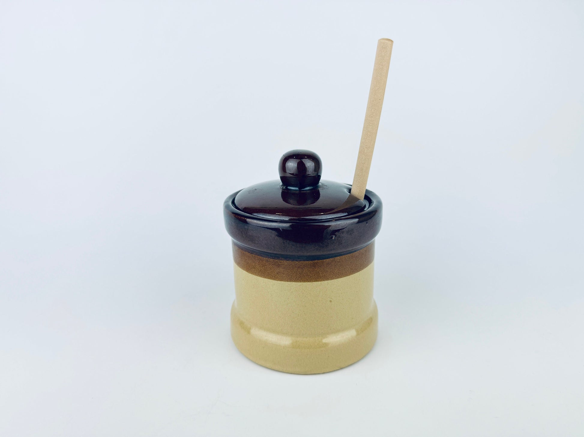Product image for 'vintage glazed ceramic honey pot holder wooden honey dipper' (view 041f23)