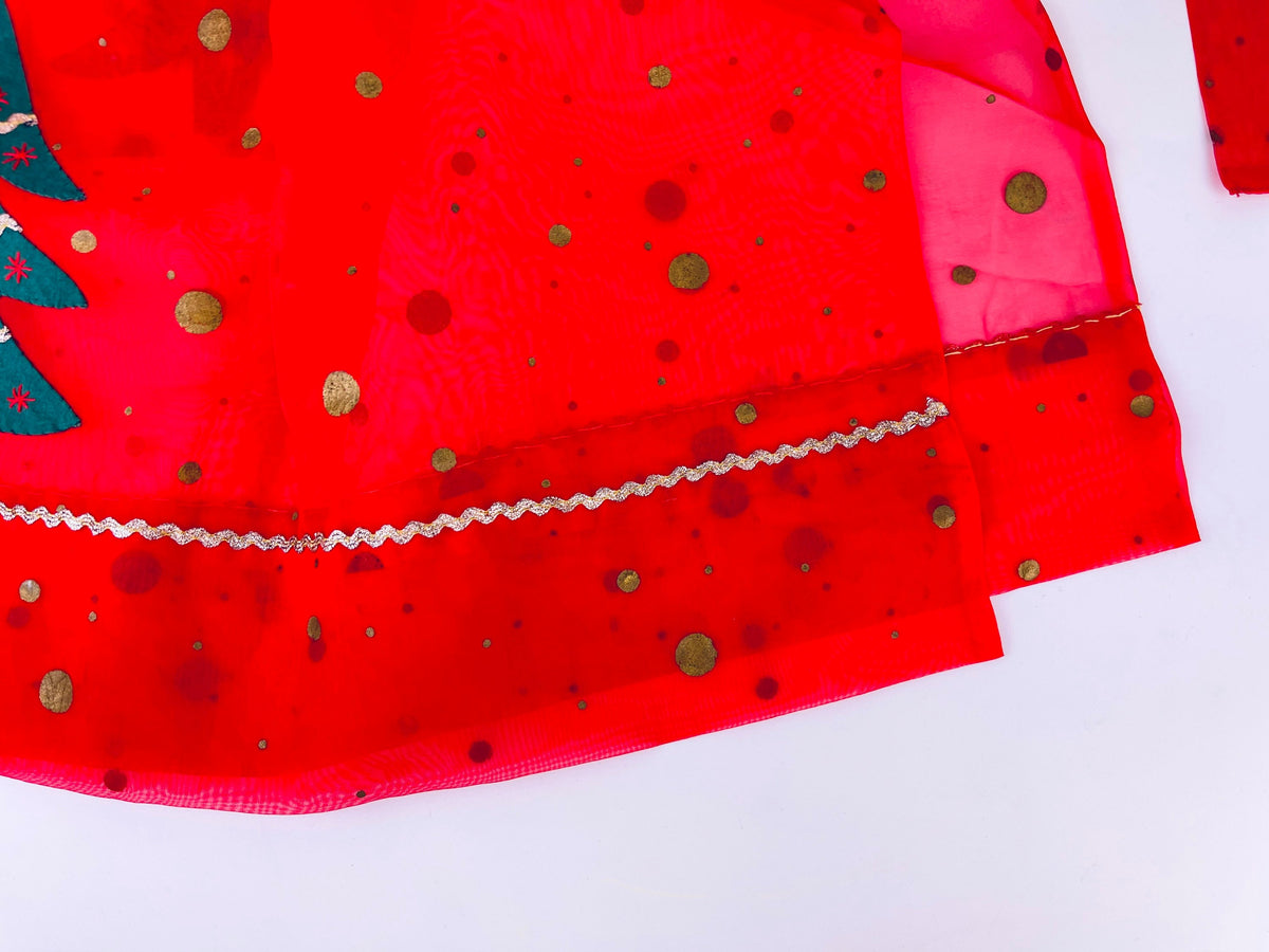 Product image for 'vintage decorative red gold polka dot christmas organza waist apron mcm christmas tree design' (view ca80b7)