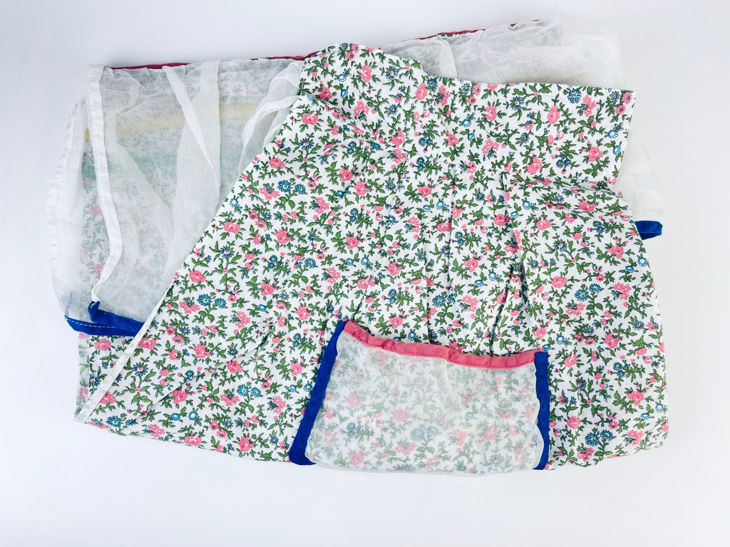 Product image for 'vintage pink floral long waisted pocket apron sheer organza ruffle skirt bottom' (view 1c1fa9)