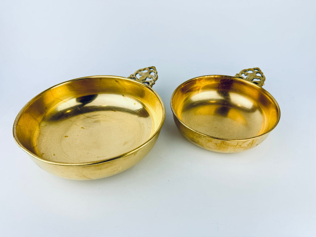 Product image for 'large ornate handled round brass bowls set of two 2 attractive aged metal patina' (view 91aef8)