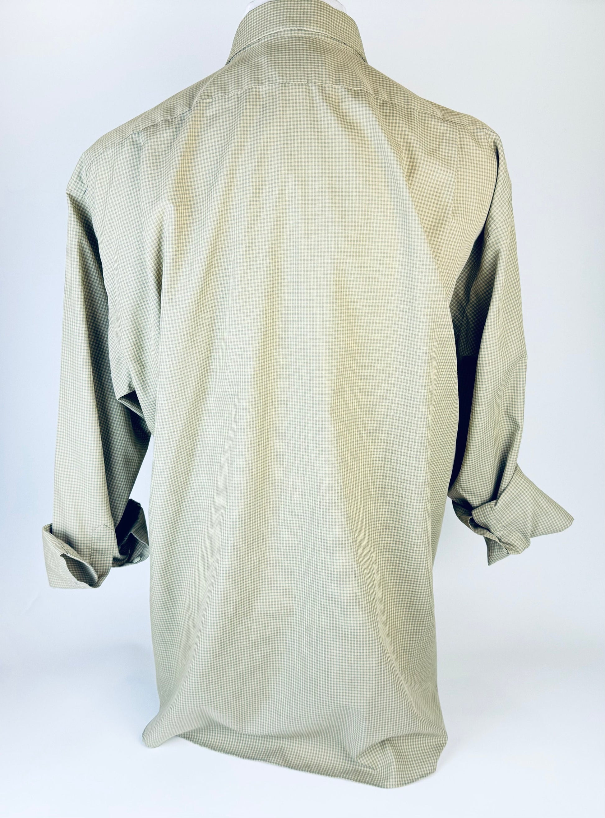 Product image for 'vintage geoffrey beene long sleeve button down green grey gingham shirt size 17 32 33 large made in hong kong' (view f0f8bb)