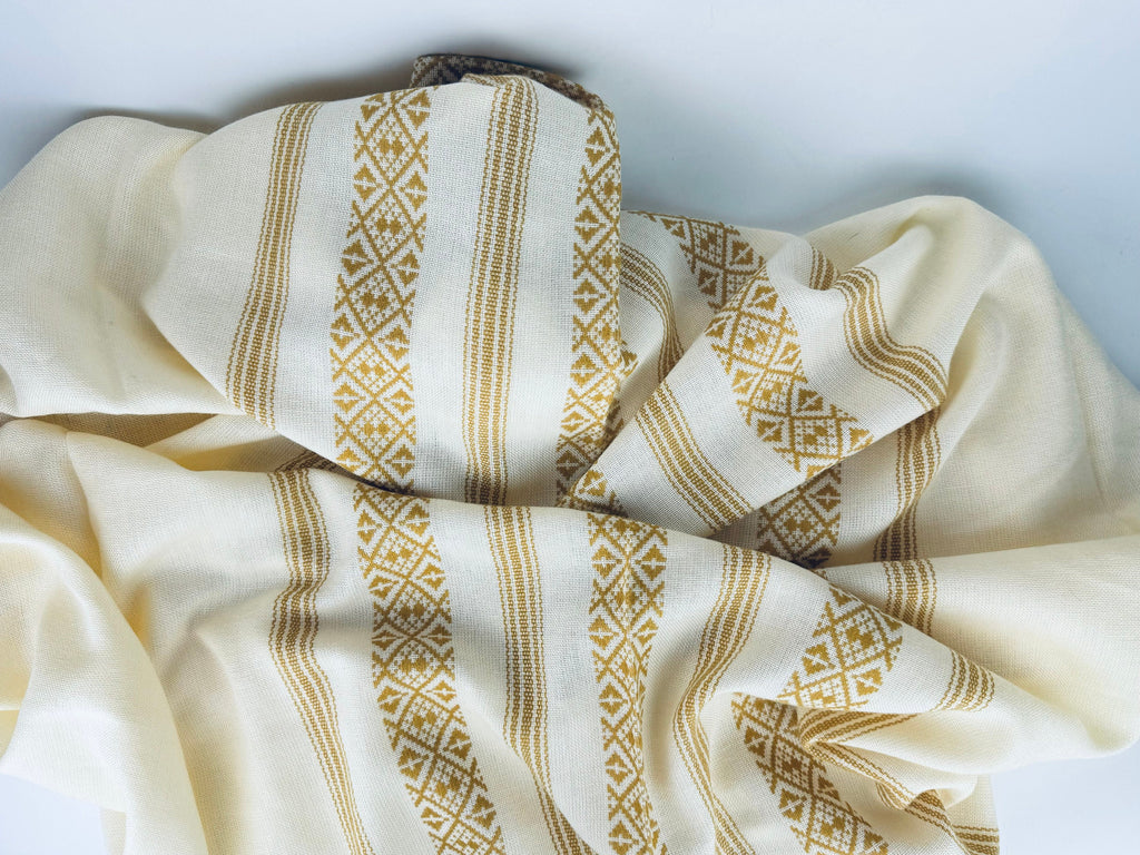 Product image for 'vintage 1970s thick woven beige brown geometric print tablecloth 54 x 61' (view 3b8b2e)
