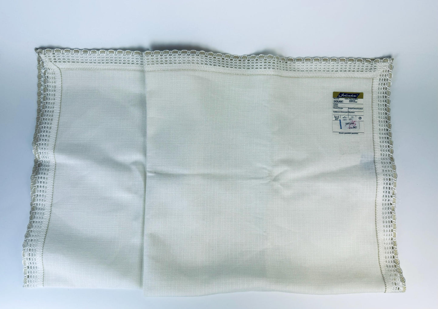 Product image for 'vintage 70s jolentex beige square tablecloth 32 x 32 lace edge 100 polyacrylic made in western germany new old stock nos' (view 5dacf6)