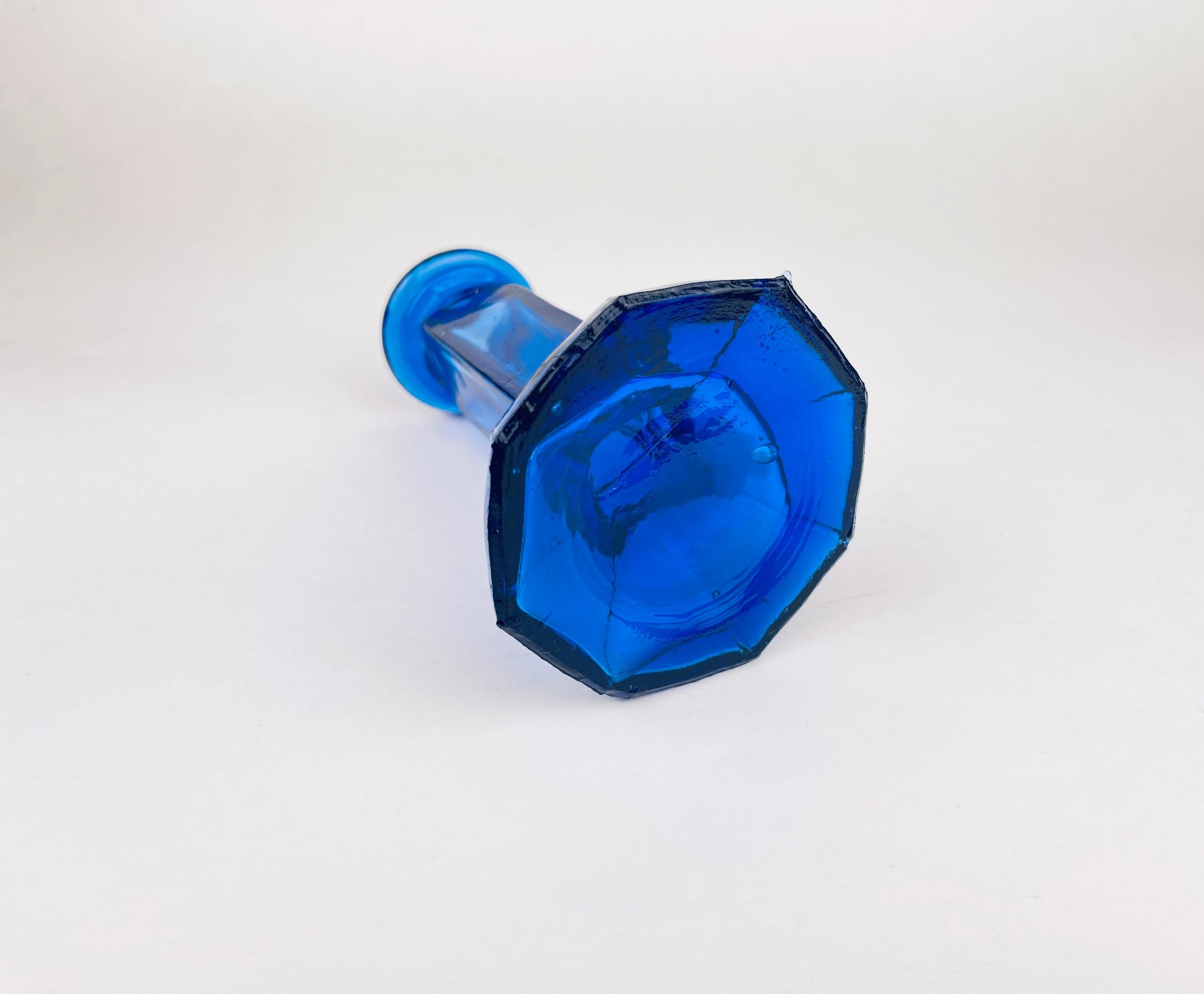 Product image for 'vintage hand blown cobalt blue glass candlestick holder octagonal shape' (view 1e42a8)