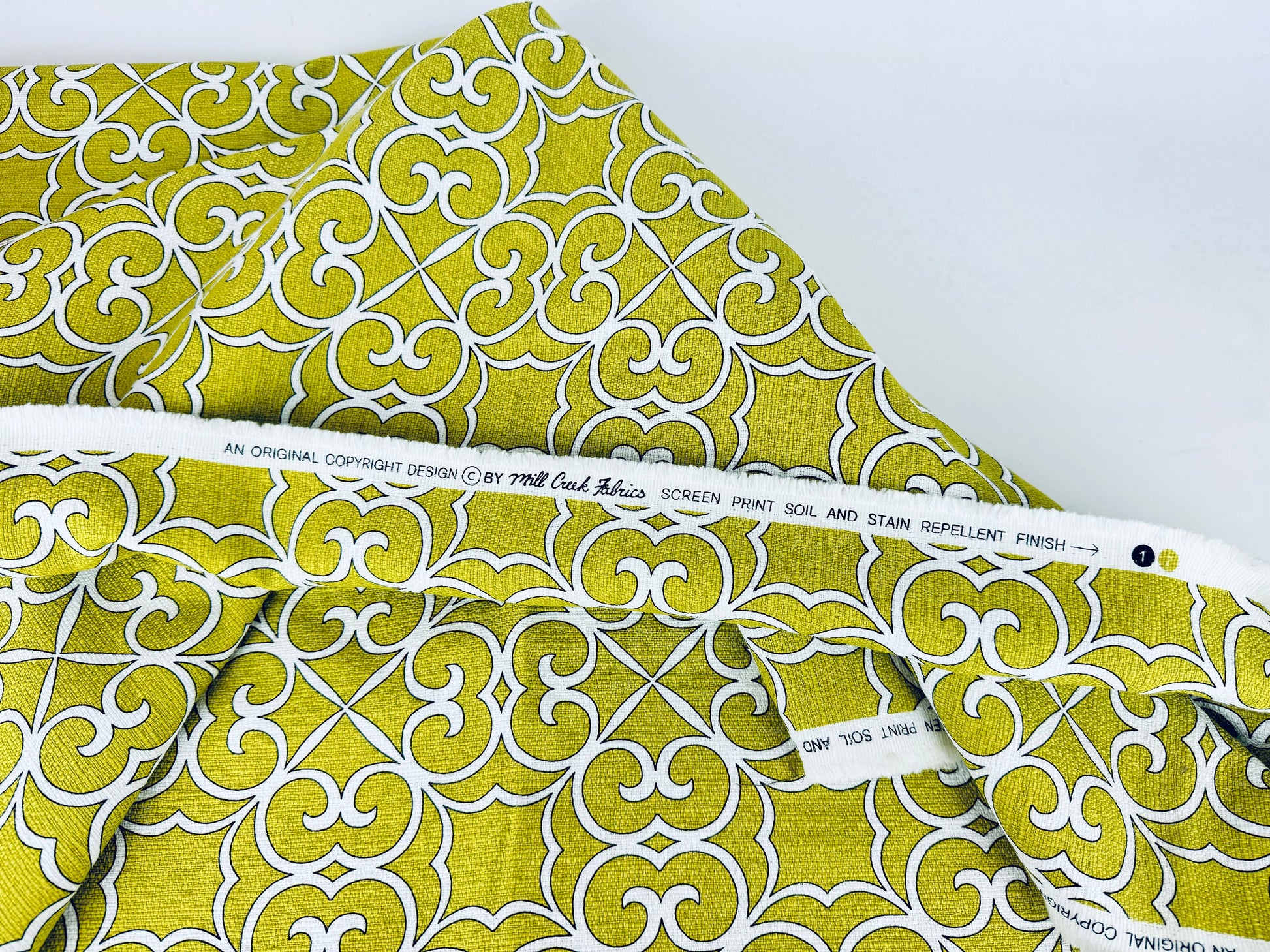 Product image for 'vintage thick woven olive green swirl upholstery fabric by mill creek fabrics 54 x 68' (view 632939)