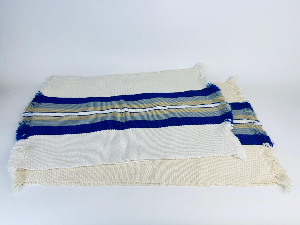 Product image for 'vintage rectangular blue beige stripped fringe style place mats set of five 5' (view ce9db8)