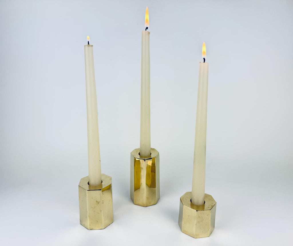 Product image for 'vintage hexagonal solid brass candle stick holders set of three 3' (view 9739d7)