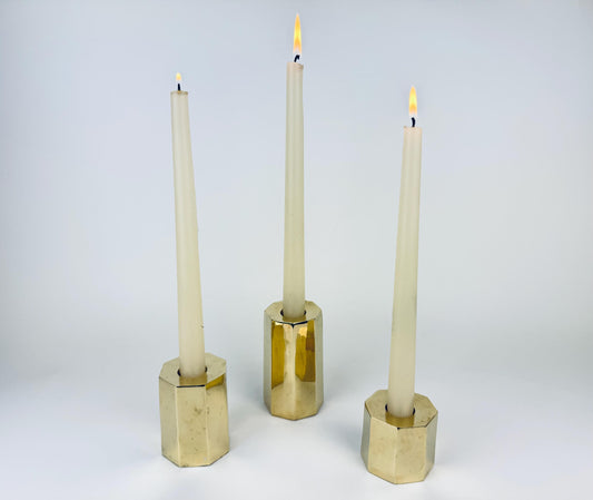Product image for 'vintage hexagonal solid brass candle stick holders set of three 3' (view 9739d7)
