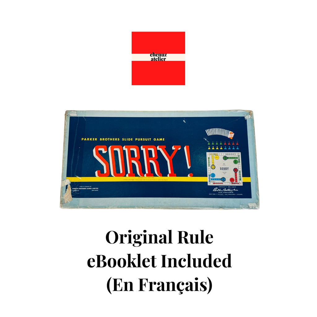 Vintage 1950s Sorry! Board Game  Canadian Edition, Blue Box with Cards & Plastic Pawns  Mid-Century Family Game