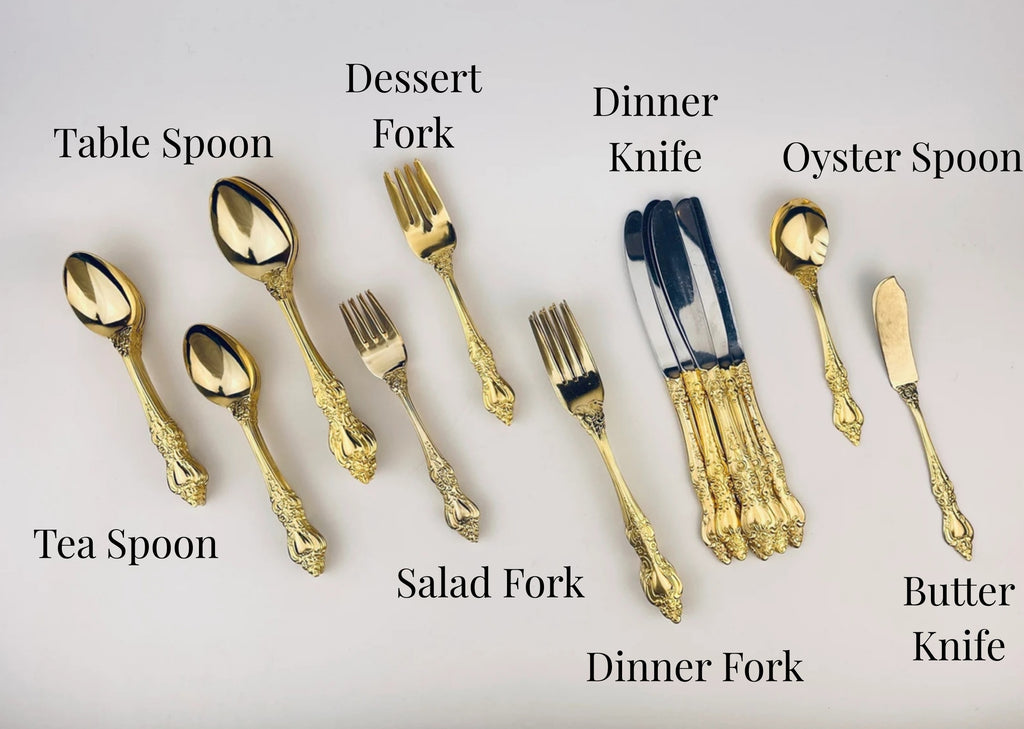 Vintage Ornate Gold Plated Northcraft + Royal Sealy Flatware/Silverware - Made In Japan - Stainless Steel - Pieces Sold Separately