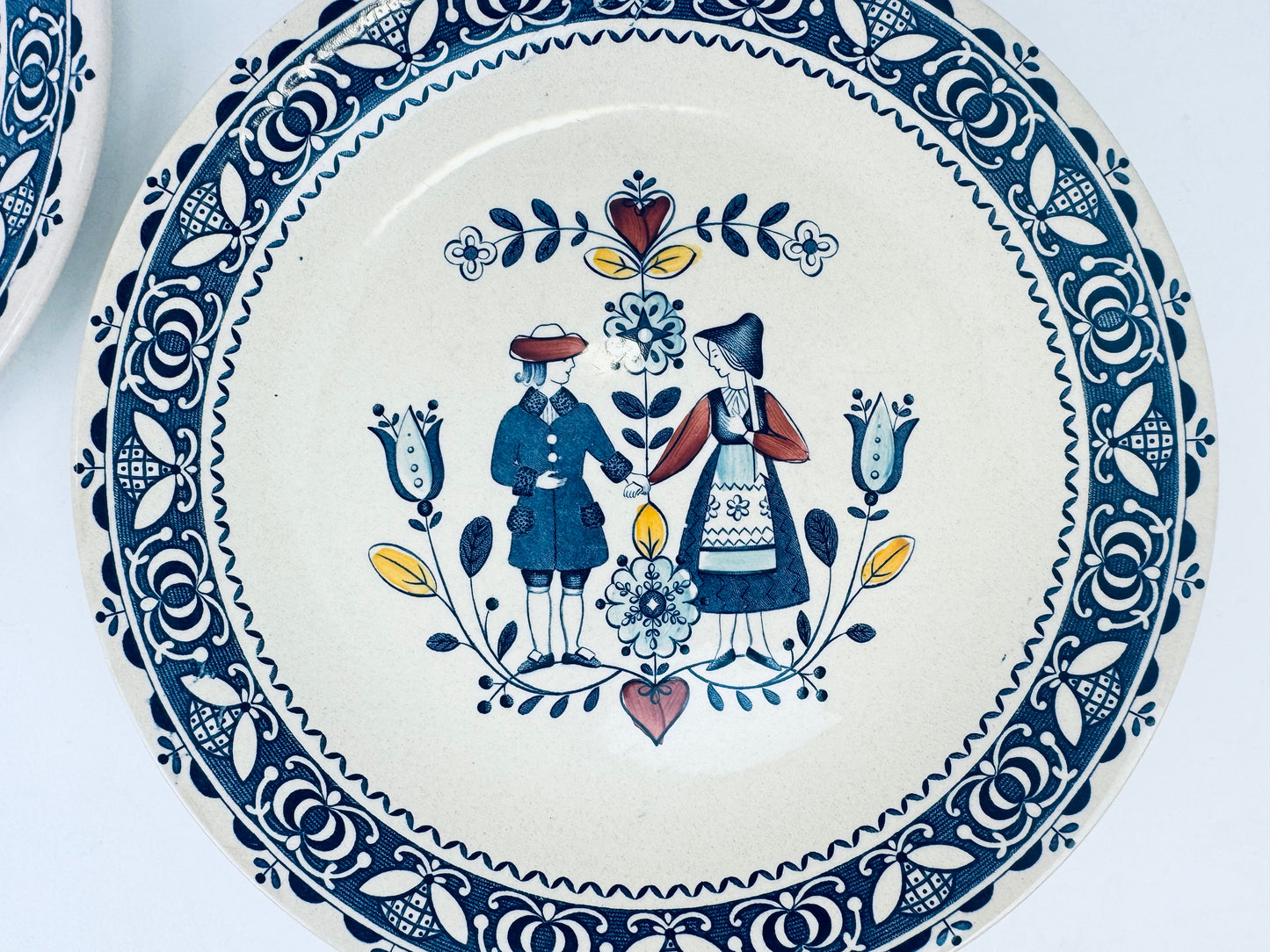 Vintage Staffordshire Old Granite Plate + Bowl - Hearts & Flowers Pattern - Johnson Bros - Made In England - Sold Individually