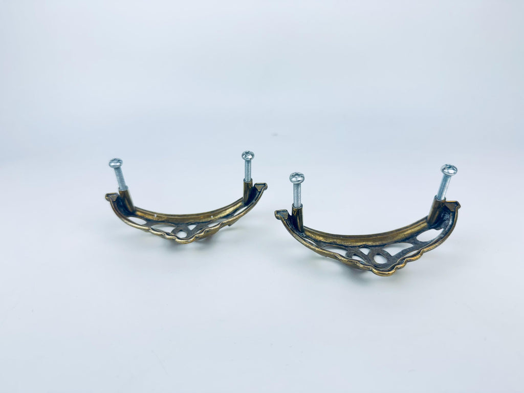 Product image for 'vintage ornate filigree solid brass hardware pulls set of two 2 furniture restoration' (view 17119e)