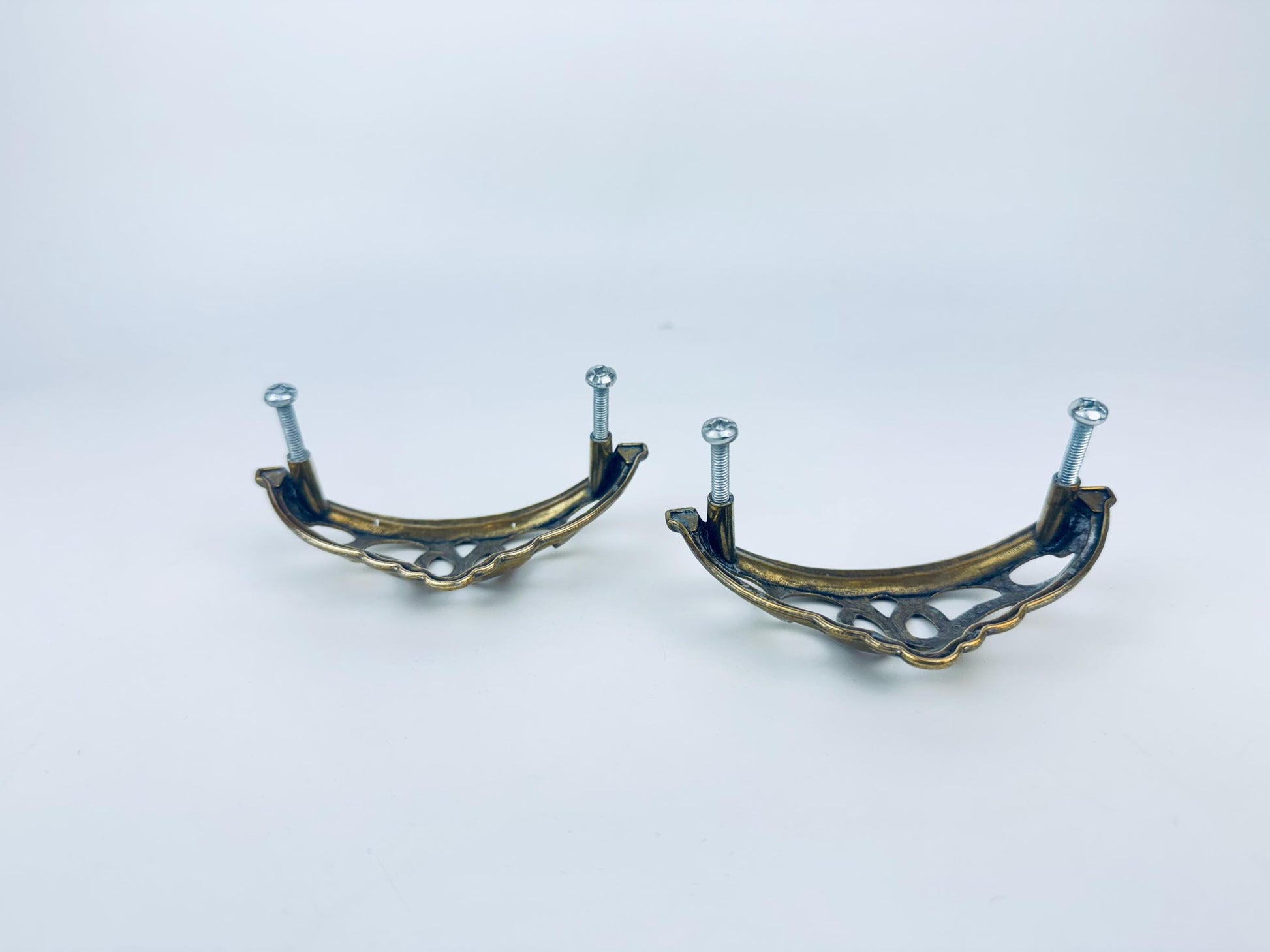 Product image for 'vintage ornate filigree solid brass hardware pulls set of two 2 furniture restoration' (view 17119e)