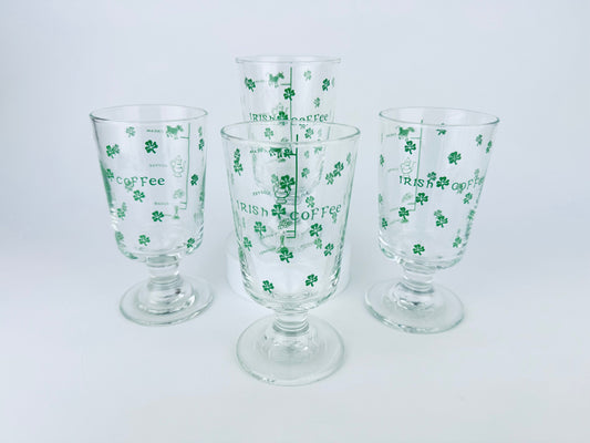 Product image for 'vintage irish coffee green shamrock pedestal glasses goblets set of four 4' (view 7a7509)