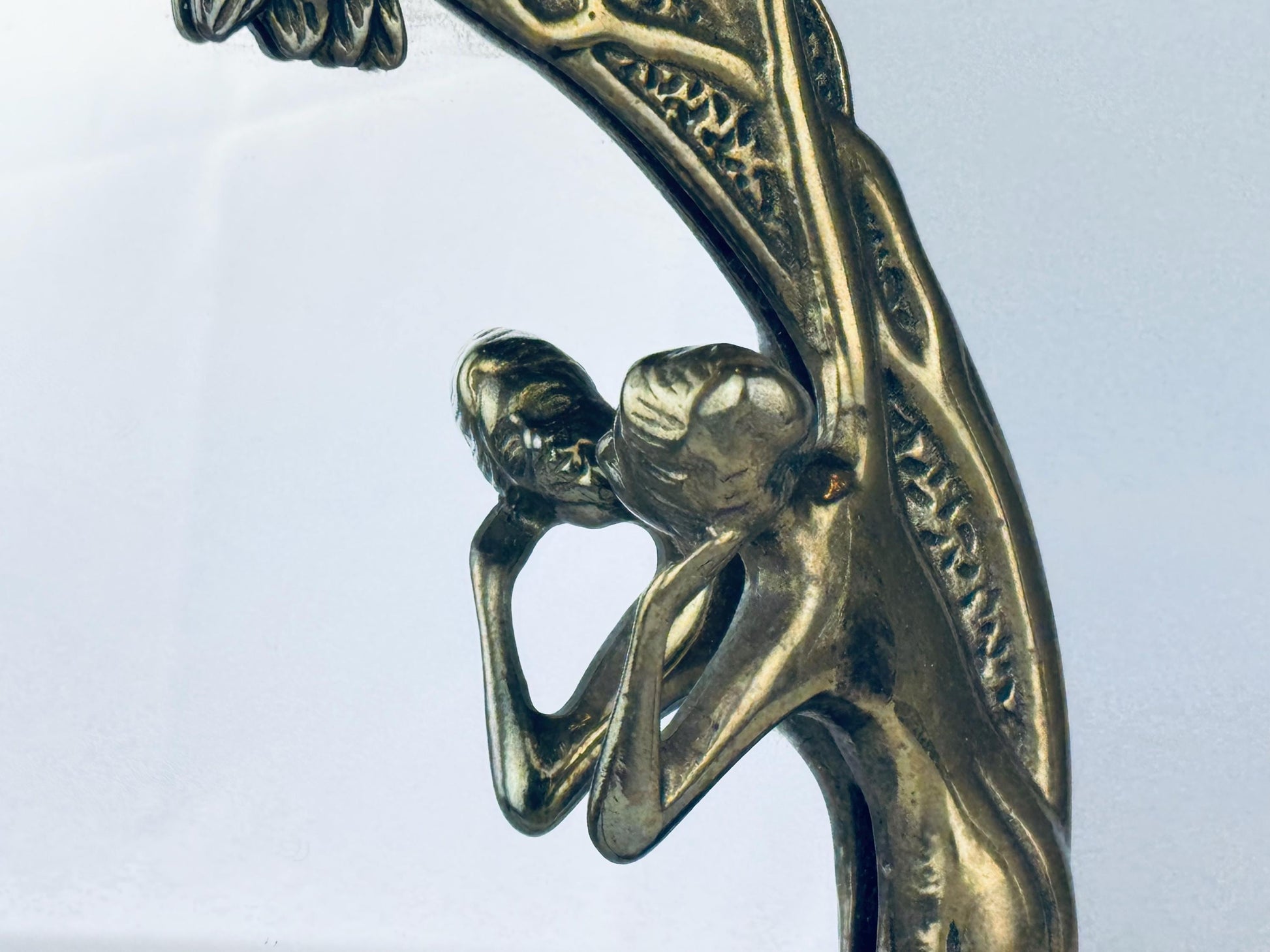 Product image for 'vintage art nouveau round brass tabletop mirror wood nymph maiden woman by the lake' (view c9efdf)