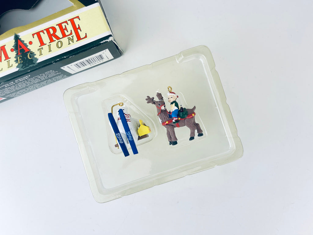 Product image for 'vintage coca cola christmas tree ornaments trim a tree collection 1996 set of two 2 skiing bear elf reindeer' (view e7fdd7)