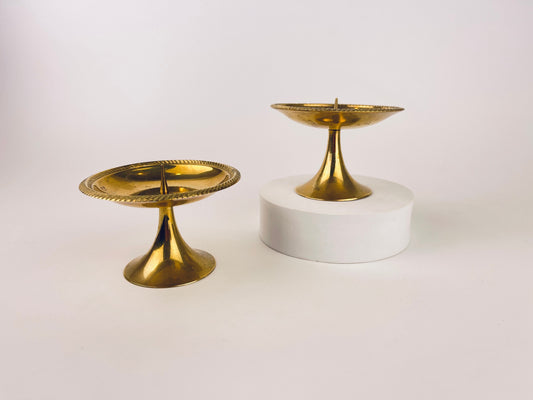 Product image for 'vintage brass pedestal spike candleholders set of 2 with etched rim' (view d5d9f5)