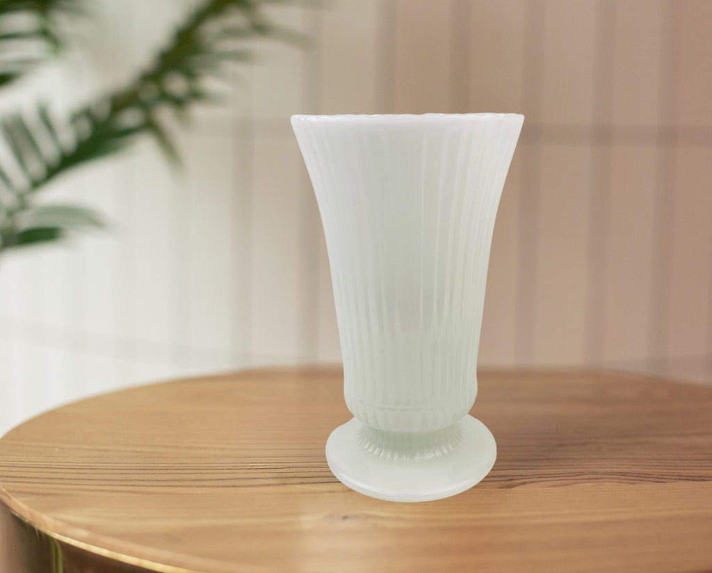 Product image for 'vintage eo brody m5000 milk glass vase pedestal striped design classic white accent' (view f2cc4e)