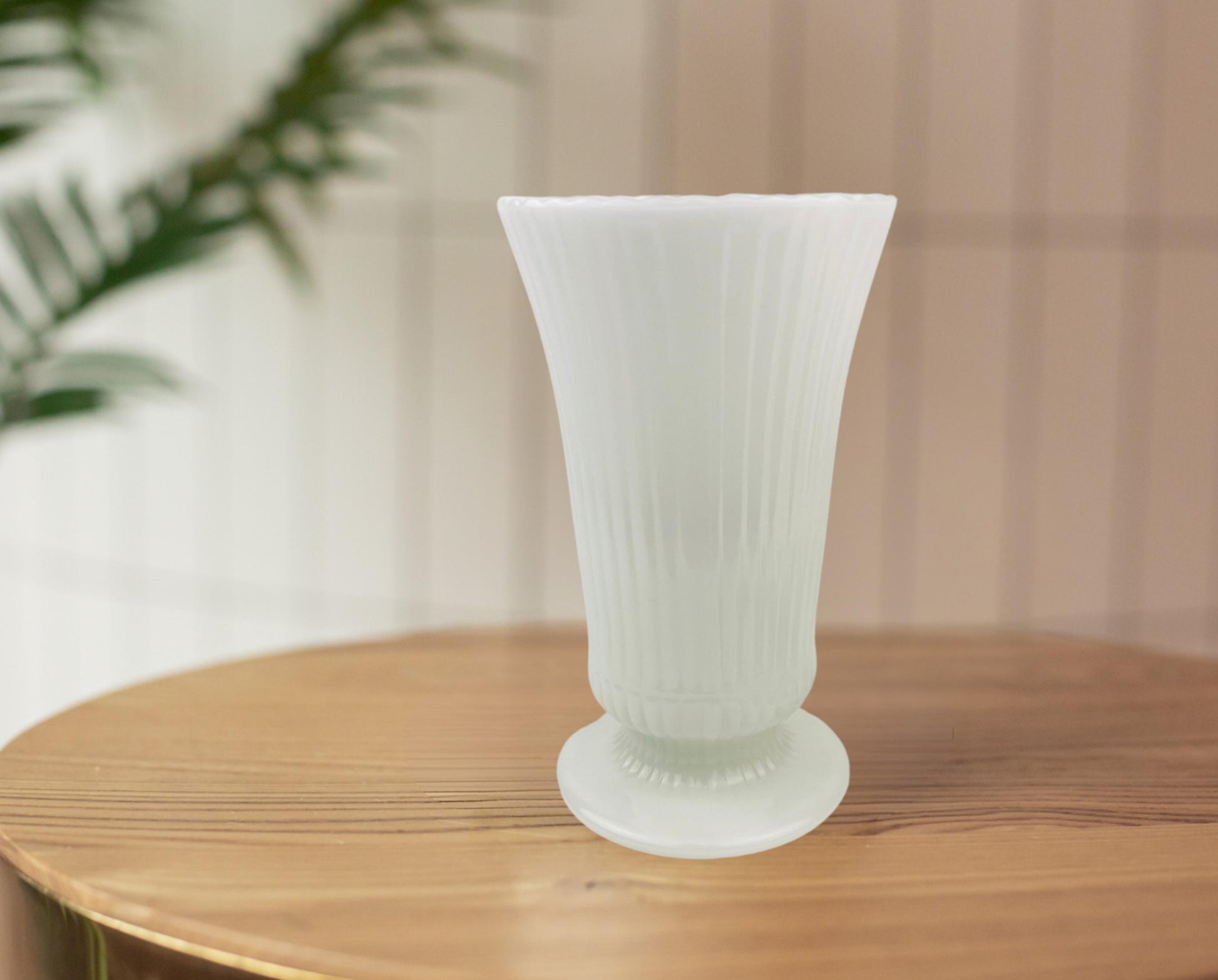 Product image for 'vintage eo brody m5000 milk glass vase pedestal striped design classic white accent' (view f2cc4e)