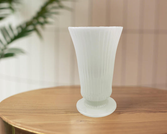 Product image for 'vintage eo brody m5000 milk glass vase pedestal striped design classic white accent' (view f2cc4e)