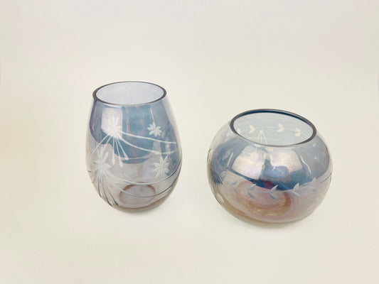 Product image for 'vintage smokey blue etched glass votive candle holder duo mid century elegance' (view 281d1b)